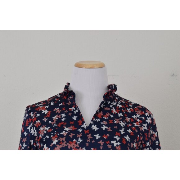 Vintage 80s Navy Floral Polyester Pullover‎ Blouse size S - Picture 6 of 10